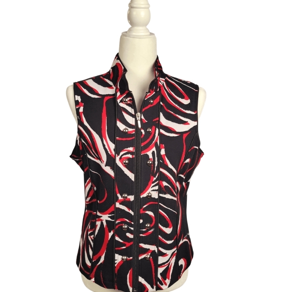 Vicente Milan New York Paris - Red, Black and White Zippered Vest -  Siz…